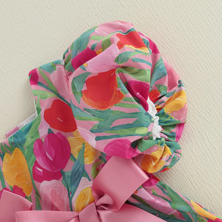 Floral Print Ribbon Dress - RYAN AND REMI