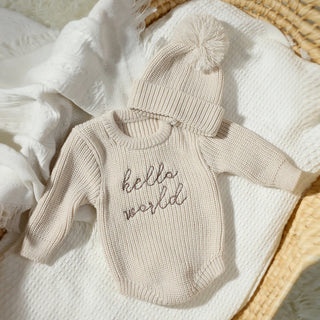Newborn Hello World Knitted Bodysuit Set - RYAN AND REMI