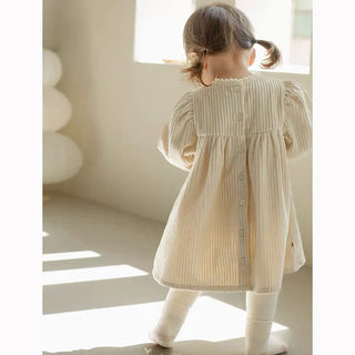 Corduroy Flower Embroidered Dress - RYAN AND REMI