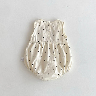 New Korean Japanese Polka Dot Newborn Baby Girl Romper Sleeveless Bow Infant Outfit Bodysuit 0-24M Loose Style Baby Jumpsuit - RYAN AND REMI
