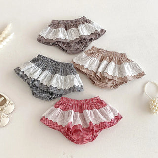 Baby Girls Plaid Skirt Shorts Kids Ruffles Lace Embroidery Pettiskirt Toddler Tutu Skirt Infant Bloomers PP Shorts 0-3t - RYAN AND REMI