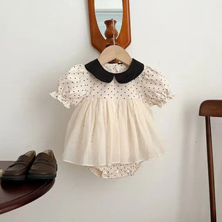 Summer new style baby girl polka dot romper dress with lace, fashionable one-piece dress - RYAN AND REMI
