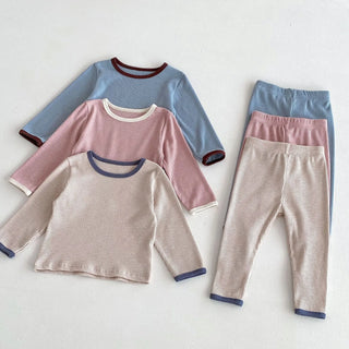 Contrast Waffle Loungewear Set - RYAN AND REMI