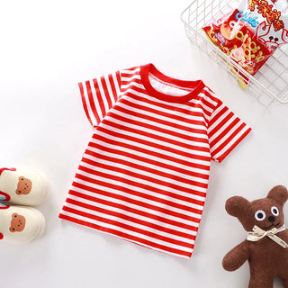 100% Cotton Striped T Shirt for Kids Boys Baby Red Shirt Boy Girls Wholesale Tops Base Shirts Korean Children's Clothes 2026 - RYAN AND REMI