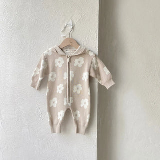Floral Knitted Zip Up Hooded Jumpsuit - RYAN AND REMI