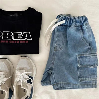 Drawstring Denim Cargo Shorts