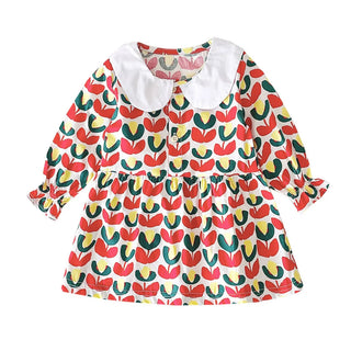 Solid Collar Floral Dress - RYAN AND REMI