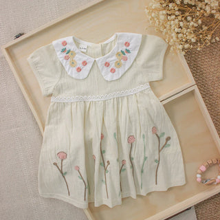 Summer New Floral Embroidery Baby Girl Dress, Pure Cotton Baby Princess Dress 0-3 Years Cute Short Sleeve Dress 0-3Y - RYAN AND REMI