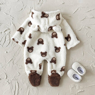 Plush Bear Head Footed Jumpsuit