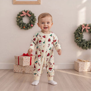 Christmas Print Zip Jumpsuit