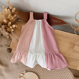 Girl's Loose Sleeveless Suspenders Dress Summer New 100% Cotton Baby Girl Casual  Dresses  Suitable for babies aged 0-3 years - RYAN AND REMI