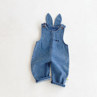 Autumn and winter baby denim overalls with rabbit ears, cute long pants and one-piece pants - RYAN AND REMI