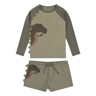 Baby Swimwear New Summer Boys Cartoon Dinosaur Raglan Sleeve Long Sleeve Tops+Swimming Trunks Kids Beach Split Swimsuit H23316 - RYAN AND REMI