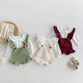 Knitted Ruffle Suspender Romper - RYAN AND REMI
