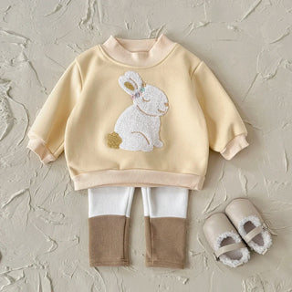 Bunny Rabbit Embroidery Colorblock Pants Set