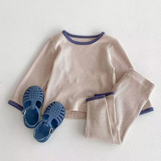 Contrast Waffle Loungewear Set - RYAN AND REMI