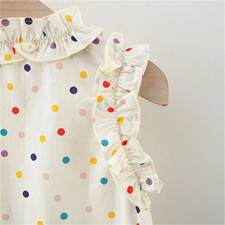 Cotton Dress for Baby Girl Heart Shaped Button Colorful Polka Dot Bow Dress Send Bag - RYAN AND REMI