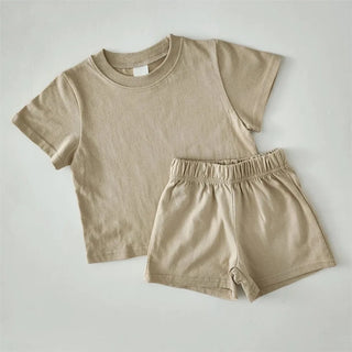 Neutral Cotton Tee And Shorts Set - RYAN AND REMI