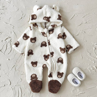 Plush Bear Head Footed Jumpsuit