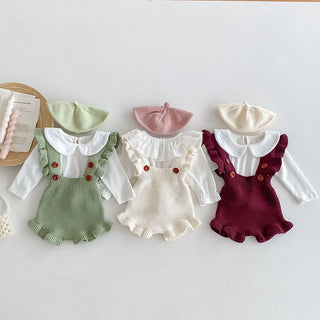 Knitted Ruffle Suspender Romper - RYAN AND REMI