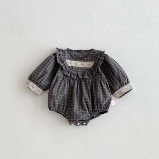 Retro Checkered Lace Detail Romper