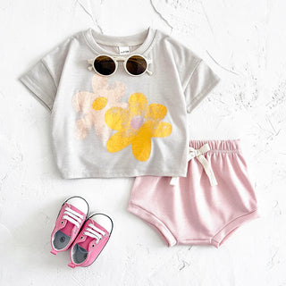 Flower Print T shirts Shorts Set
