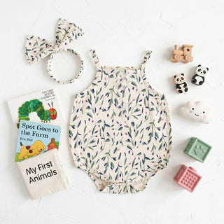 Baby Girls Bodysuits Sweet Summer Infants Flower Onesies Sleeveless with Headband - RYAN AND REMI