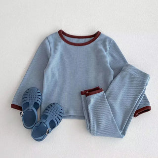 Contrast Waffle Loungewear Set - RYAN AND REMI