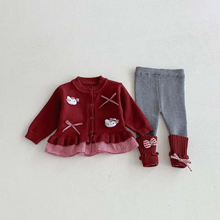 Knitted Cat Sweater Top Tight leggings Set