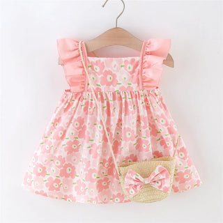 2 Pcs Summer New Dress Korean Edition Flying Sleeves Flower Printed Cotton Skirt Suitable for 0-3 Year Old Babies - RYAN AND REMI