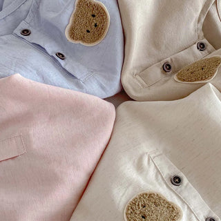 2026 Summer 0-2T Baby Clothes Infant Bodysuit with Bear Pattern Pure Color One-piece for Toddler Girls - RYAN AND REMI