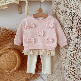 Bow Lace Hem Pants Set - RYAN AND REMI