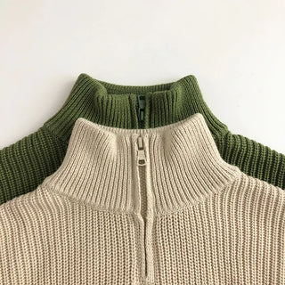 Stripe Turtle Neck Zip Up Sweater - RYAN AND REMI