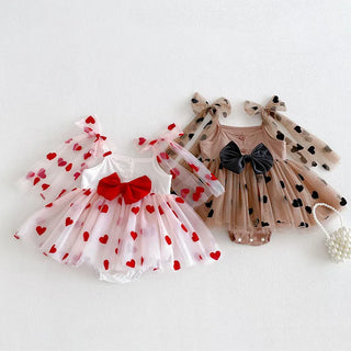 Lace Heart Puff Skirt Romper Dress