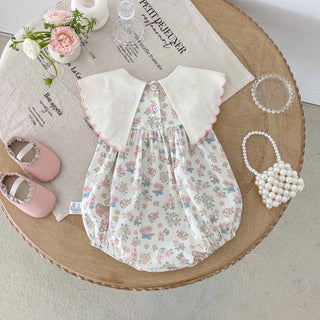 6076 Newborn Clothes 2025 Summer Korean Cute Little Bear Embroidery Collar Girl's One Piece Clothes - RYAN AND REMI