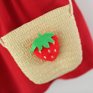 Baby Girl Bow Red Strawberry Dress Summer Element Knit Doll Collar Sleeveless Dress Baby Girl Dress with Bag - RYAN AND REMI
