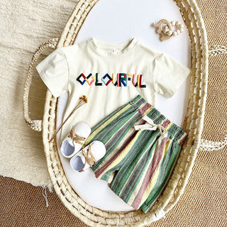 Colorful Stripe Shorts Set
