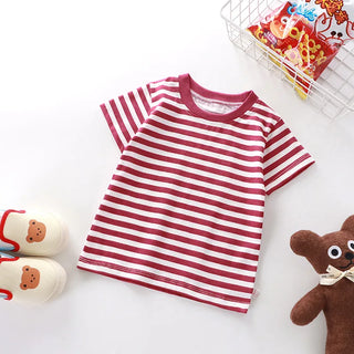 100% Cotton Striped T Shirt for Kids Boys Baby Red Shirt Boy Girls Wholesale Tops Base Shirts Korean Children's Clothes 2026 - RYAN AND REMI