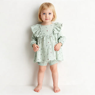 Cute Organic Cotton Clothes Suits for Newborn Spring Summer Printed Long Sleeve Top + Shorts Toddler Girl Outfits - RYAN AND REMI