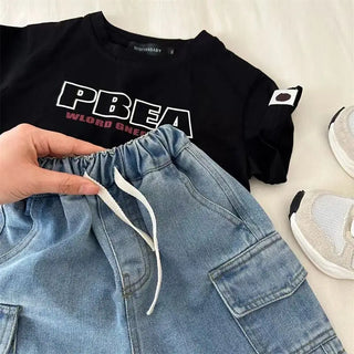 Drawstring Denim Cargo Shorts