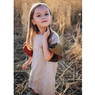 Colorblock Flare Sleeve Linen Dress - RYAN AND REMI
