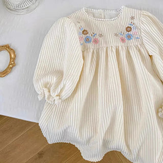 Corduroy Flower Embroidered Dress - RYAN AND REMI