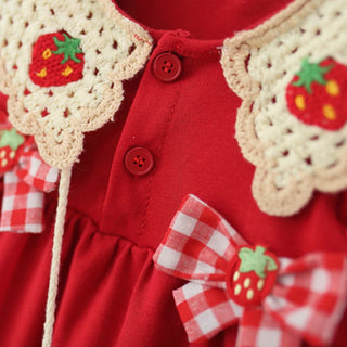 Baby Girl Bow Red Strawberry Dress Summer Element Knit Doll Collar Sleeveless Dress Baby Girl Dress with Bag - RYAN AND REMI
