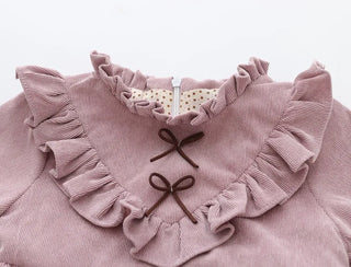 Ruffle Ribbon Corduroy Dress - RYAN AND REMI
