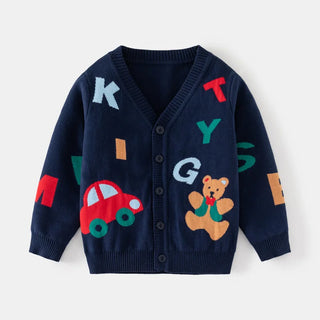 Teddy Bear Letter Knitted Cardigan