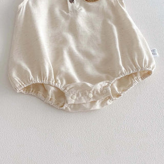 2026 Summer 0-2T Baby Clothes Infant Bodysuit with Bear Pattern Pure Color One-piece for Toddler Girls - RYAN AND REMI