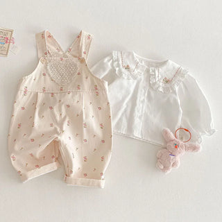 2025 New Spring 0-5Yrs Children Clothes Suit Long Sleeved Cotton Shirt+Printed Jumpsuits Overalls Baby Girls Clothing Set - RYAN AND REMI