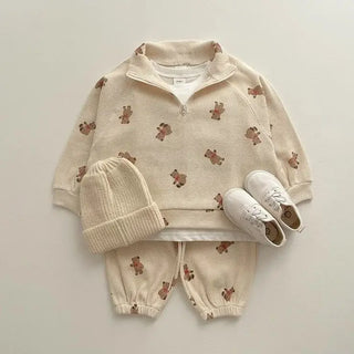 Waffle Teddy Bear Print Jogger Set - RYAN AND REMI