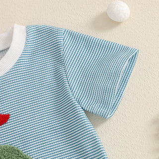 Newborn Baby Boy Summer Romper Short Sleeve Round Neck Stripes Print Bodysuit Playsuit - RYAN AND REMI