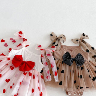 Lace Heart Puff Skirt Romper Dress